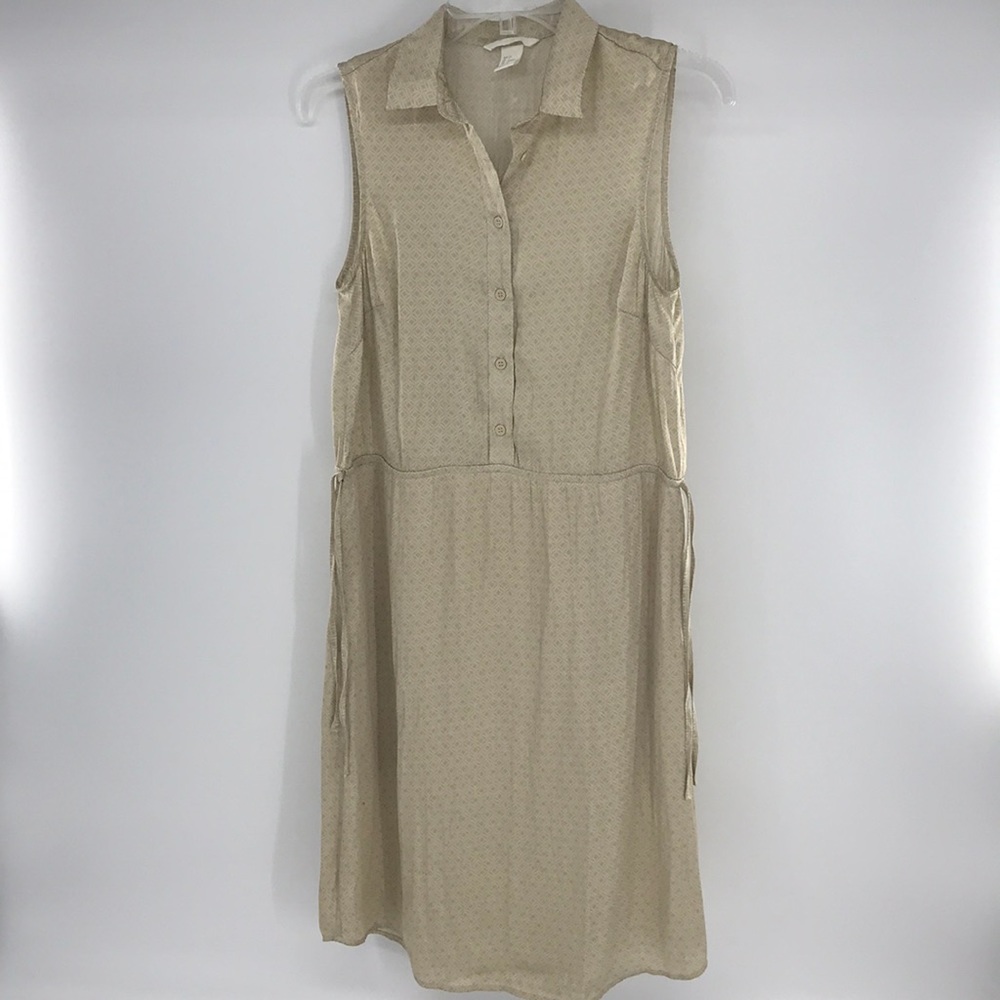 H&M Beige Midi Dress Sleeveless Collared Size 4